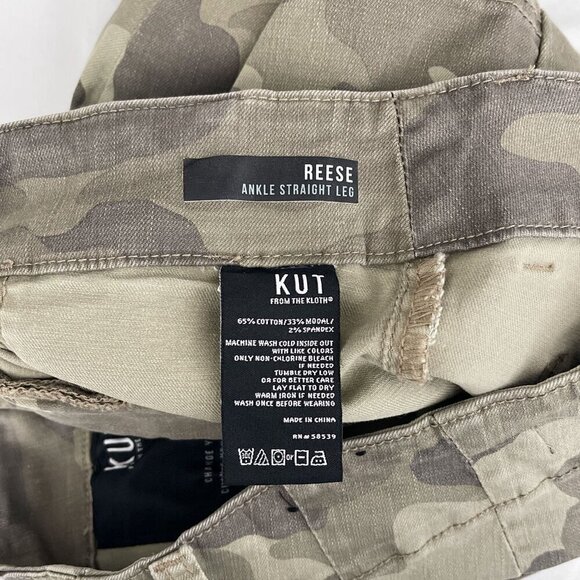 Kut from the Kloth Reese Ankle Straight Leg Pants Camo Print Zipper Hem Women 4 - Picture 10 of 15